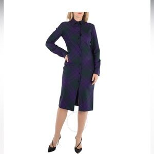 BURBERRY Long Sleeved Checked Wool Shirt Dress